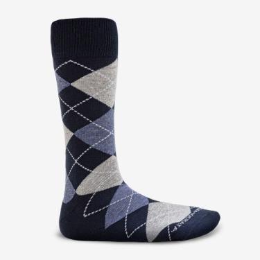 Imagem de Meia Feminina Cano Alto Algodão Poliamida Xadrez Azul Marinho 33/38 - 