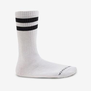 Imagem de Meia Feminina Cano Alto Algodão Poliamida Branca com Listras Pretas 33