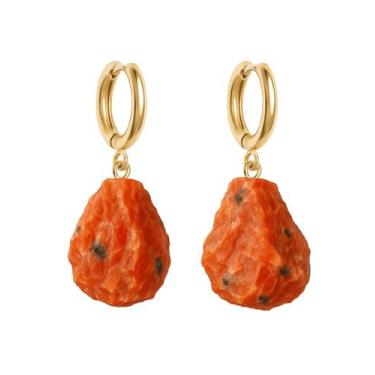 Imagem de Brinco de Argola Calcita Orquídea - Cristal Natural, Banho Ouro 18k