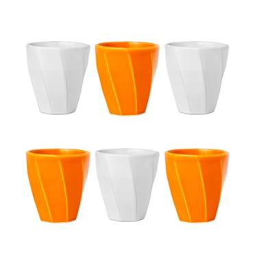 Imagem de Kit 6 Copos Cerâmicos Louça 260ml Design Moderno, Ideal para Café, Chá, Bebidas Quentes, Porta Objetos e Escovas - E-FCS Store (Branco/Laranja)