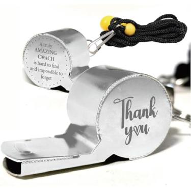Imagem de CREATCABIN 1 caixa de apitos de treinadores a granel Thank You Silver Metal Aço Inoxidável Sports Teaches Alto Som Claro Equipamento de árbitro com cordão para treinamento de oficiais ao ar livre 4,6