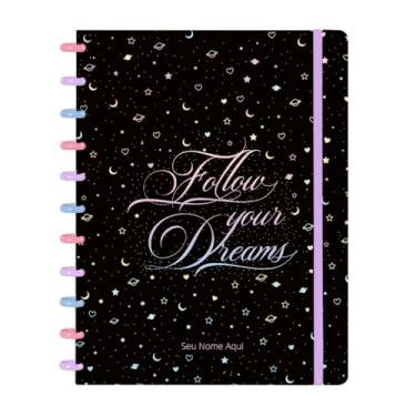 Imagem de Caderno de Discos Flex Inteligente Iscool Personalizado G Cosmos Estrelas E Planetas Preto E Rosa