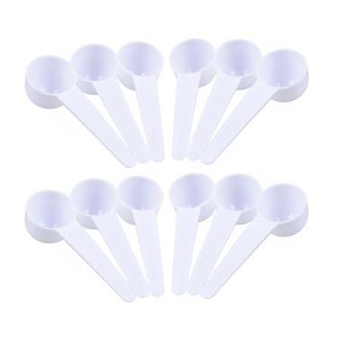 Imagem de Pacote com 12 colheres medidoras de plástico, colher de chá (1 colher de sopa/10 ml) colheres de cabo longo para medir café, chá, leite, especiarias, proteína em pó, cozinhar alimentos para animais de