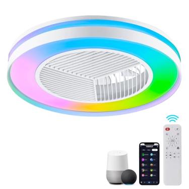 Imagem de HUMHOLD Ventoinhas de teto inteligentes de baixo profle com luzes RGB remota/controle de aplicativo/voz, ventiladores de teto sem lâmina de 50 cm com 6 velocidades, temporizador, motor CC silencioso