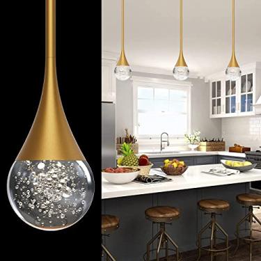Imagem de Aoceley Luz pendente dourada para ilha de cozinha, luzes pendentes de cristal bolha LED para ilha de cozinha luminária pendente moderna para cozinha ilha sala de jantar banheiro (1 luz)