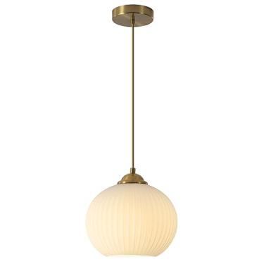 Imagem de Flyrose Luminária pendente de vidro com nervuras vintage globo de ouro escovado luzes penduradas ilha de cozinha luminária pendente de latão antigo pequena luz de teto de vidro listrado meados do
