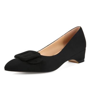 Imagem de Sapato social feminino Fericozt bico fino, salto baixo grosso, escarpim confortável com fivela, Preto, 37