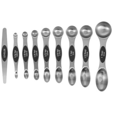 Imagem de Colheres de medição magnéticas, colher de chá dupla face de aço inoxidável versátil e segura, colheres de medição fáceis de limpar, 8 colheres com nivelador, colher de sopa sólida para ingredientes