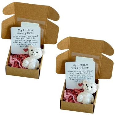 Imagem de My Little Worry Bear com cartões comemorativos - Adorável ursinho de pelúcia em uma caixa com mensagens positivas, presente para amigos, colegas, família e crianças (branco)