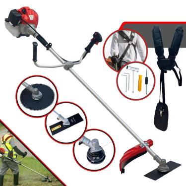 Imagem de Máquina de Cortar Grama À Gasolina CG520P-TB Anmax Motor 2T 52cc 2,2HP 10.000rpm Roçadeira Com Carretel de Nylon e Faca Pontas + Faca Disco 80 Dentes