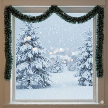 Imagem de Festão Verde Nevado Natalino 17cm x 5m  Enfeite Luxo para Decoração de