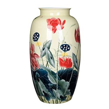 Imagem de AKALNNB Vaso de flor vaso de cerâmica 51 cm grande cor pintada à mão vaso de flor de porcelana novo estilo chinês flores de peônia vasos decorativos arranjos de flores