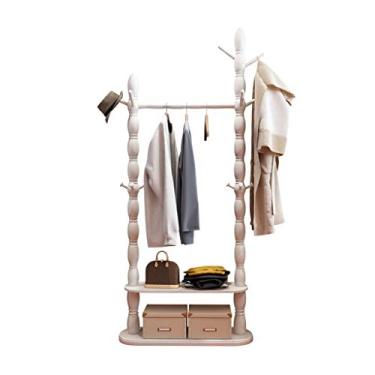 Imagem de Cabideiro simples de madeira maciça, cabide de chão, chapéu, quarto, sala de estar, cabide de roupas com prateleira de 2 prateleiras (cor: marrom avermelhado) (branco marfim)