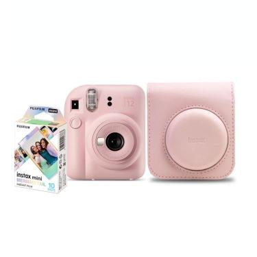 Imagem de Kit câmera Instantânea Fujifilm instax mini 12 ROSA GLOSS + bolsa + filme Mermaid Tail com 10 fotos