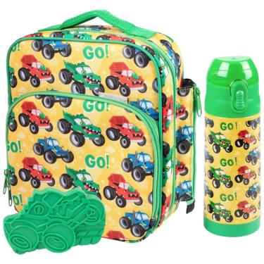 Imagem de Bentology Caminhão Monstro Lancheira Infantil com Garrafa de Água em Aço Inoxidável e Forma de Gelo, Para 3 Anos ou Mais, Verde