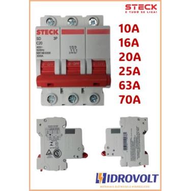 Imagem de Disjuntor Steck Tripolar 10a 16a 20a 25a 63a 70a Curva C