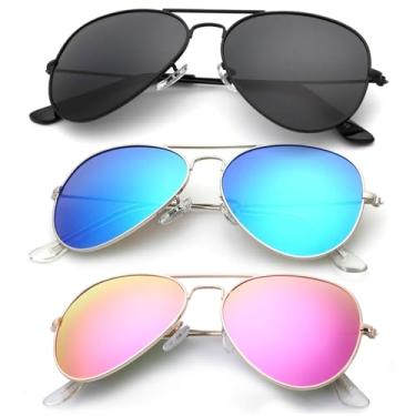 Imagem de Óculos de sol aviador para homens e mulheres para dirigir óculos de sol clássicos polarizados, pacote com 3, Preto/azul/rosa, M