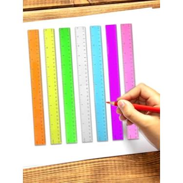 Imagem de Régua transparente colorida de 30,5 cm, pacote com 7 réguas de plástico com centímetros e milímetros, para ferramentas de medição de desenho de escola e escritório