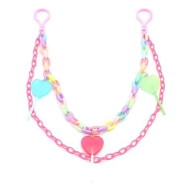 Imagem de Corrente de calça jeans hip hop punk com pingente de pirulito de coração arco-íris para mulheres e homens, colorido, acrílico, grosso, camadas, franja, rock, rua, calça, bolso, corrente, cinto gótico