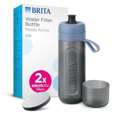 Imagem de BRITA Garrafa de filtro de água esportiva modelo azul escuro ativo (600 ml) - garrafa espremível sem BPA em movimento, filtra cloro, impurezas orgânicas, hormônios e pesticidas e preserva os