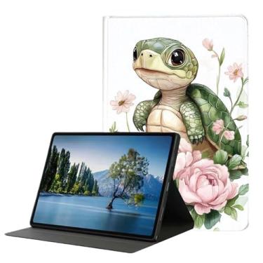 Imagem de DHEEBFWE Capa para iPad 5ª/6ª geração de 9,7 polegadas 2017/2018, iPad Air 1/2 9,7 polegadas, capa de couro PU fina, suporte ajustável, despertar/hibernar, bebê tartaruga com flores
