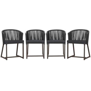 Imagem de 4 Cadeiras De Jantar Noronha Marrom Corda Náutica E11 Trama Preto