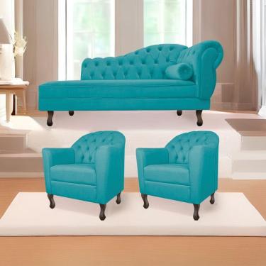 Imagem de Kit Diva Diana 130Cm Lado Esquerdo E 02 Poltronas Julia Suede - Amarena Móveis Azul Turquesa