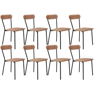 Imagem de Kit 08 Cadeiras Estofada Para Sala De Jantar Liora Preto C01 Veludo Bege - Lyam Decor