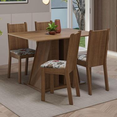 Imagem de Conjunto Sala De Jantar Mesa Tampo De Madeira 4 Cadeiras Rustic/hibiscos Marilyn Madesa