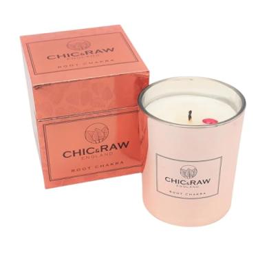 Imagem de Chic & RAW – Vela perfumada de cristal de chacra de raiz de rubi em ouro rosa, cera de soja natural, rubi cultivado genuíno com óleo de serrata de olíbano, velas para mulheres