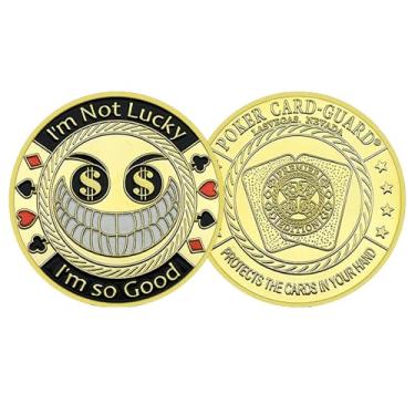 Imagem de ZCBY ZHONG CHENG BO YANG Moeda de proteção de cartão de pôquer - Token protetor de pôquer de metal de 4 cm, presente de pôquer engraçado, acessório de jogo de cartas, moeda colecionável com estojo