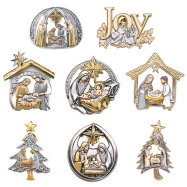 Imagem de Landical 8 peças de broche de lapela de presépio de Natal, presentes religiosos, estáveis e broches, Jesus é a razão para a estação, alegria, ao ar livre, presentes esmaltados