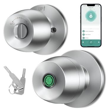 Imagem de Fechadura de porta com impressão digital, maçaneta inteligente, fechadura biométrica inteligente, maçaneta de porta com controle de aplicativo adequada para quarto, sala de utilidade, apartamentos