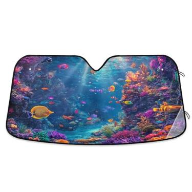 Imagem de SEHANY Para-brisa de carro colorido de recifes de corais e peixes, para-sol para mulheres, pára-brisa frontal dobrável, bloqueia raios UV, mantém o veículo fresco, para-sol de carro para caminhão SUV