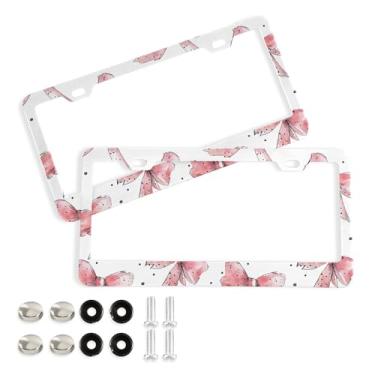 Imagem de SEHANY Lindas molduras de placa de licença de arco rosa, capas de moldura de alumínio à prova de ferrugem com orifícios elípticos e parafusos, serve para acessórios de carro de tamanho padrão de