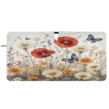 Imagem de Blueangle Guarda-sol vintage flores silvestres para-brisa - 149.9 cm x 76.2 cm dobrável carro janela frontal blocos pára-sol raios UV viseira de sol (836)
