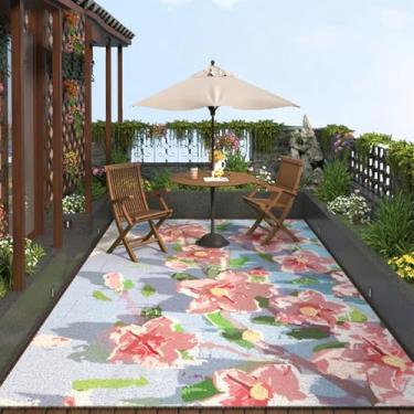 Imagem de HGTRH Tapetes de pátio ao ar livre, plástico impermeável, 15 x 17 cm, floral, impermeável, à prova de umidade, não apodrece, tapetes duráveis para quintal, varanda, deck, fácil limpeza e retardador de