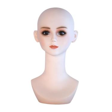 Imagem de KiBcsLic Cabeça de manequim feminina com maquiagem feminina multifuncional, suporte para chapéus, perucas, cachecóis, fabricação de perucas, óculos, decoração