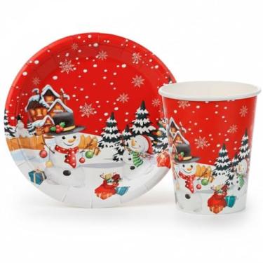 Imagem de Kit Pratos e Copos Natalinos Descartáveis Premium – Papel Decorado com Papai Noel, Ideal para 10-30 Pessoas e Festas de Natal (NATAL1,10 PRATOS + 10 COPOS)