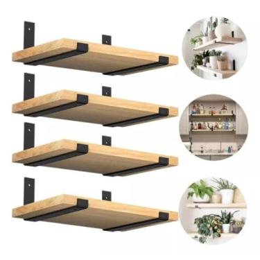 Imagem de Kit 4 Prateleiras Industriais com Mão Francesa | 15x40cm para Organização Luxo | Prateleira de Parede Invertida(KIT 4 PRATELEIRA NATURAL)
