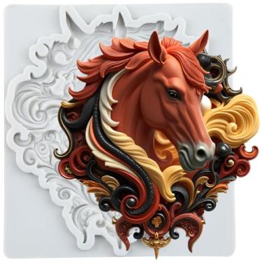 Imagem de MYPRACS Molde de silicone para fondant de cabeça de cavalo para decoração de bolo de açúcar topo de cupcake pasta de goma de chocolate argila de polímero