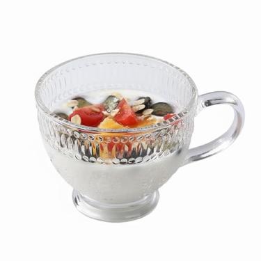 Imagem de WENMAQIN Canecas de café de vidro com alça, xícara de café grande transparente 368 g para cereais matinais/chá quente/leite, caneca de chá de vidro borossilicato vintage para bebidas quentes