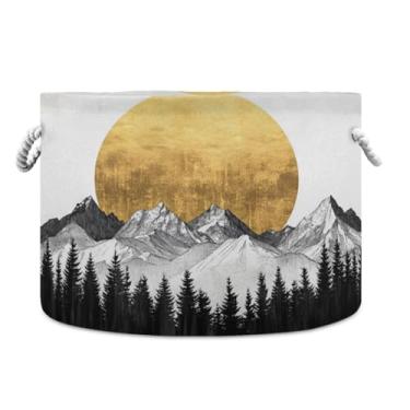 Imagem de JUZIHAI Cesta de armazenamento dobrável para paisagem, cesto de roupa suja para bebê, cobertor com alças de corda de algodão, caixa de brinquedos dobrável, organizador de armário para quarto, berçário