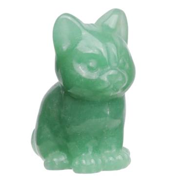 Imagem de moonsix Estátua de gato de cristal de aventurina verde de 3,8 cm, esculpida à mão, estatueta de gato da sorte sentado com animais fofos, pedra de bolso para decoração de escritório em casa