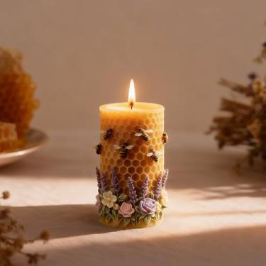 Imagem de Molde de vela de pilar de flor de favo de mel de abelha, molde de vela cilíndrica para fazer velas de resina de aromaterapia, cera, artesanato DIY, sabão de cera artesanal, decoração de casa de argila