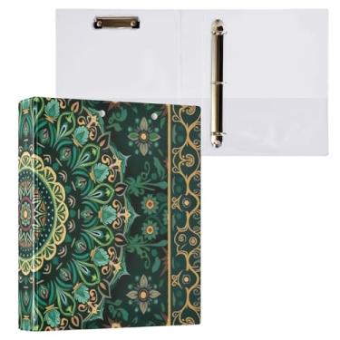 Imagem de Fichário mandala verde floresta com 3 argolas para pasta de arquivos de papel tamanho carta para material de escritório, pacote com 2