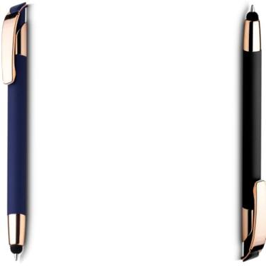 Imagem de Caneta Esferográfica em Metal com Escrita Azul, Detalhe Dourado Rosé, Ponta Touch, Refil Parker, Retrátil, (Azul e Preto)