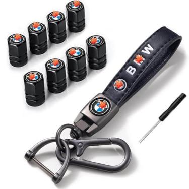 Imagem de Tampas de válvula de pneu de carro e chaveiro de carro serve X1 X3 X7 X5 X6 1 3 5 6 Series Z4 7 M Series, 8 peças de tampas de poeira de pneu de carro e acessórios de chaveiro de carro para acessórios