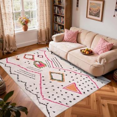 Imagem de jinchan Tapete marroquino 12 x 18 cm - capa de chão interna lavável na máquina de cozinha, moderno, boho, macio, leve, antiderrapante, para sala de jantar, lavanderia, quarto, fazenda (1,5 x 2,1 m