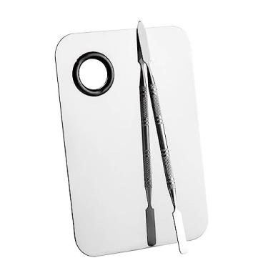 Imagem de Paleta de mistura de maquiagem de aço inoxidável, paleta de mistura de cosméticos com espátula para maquiador